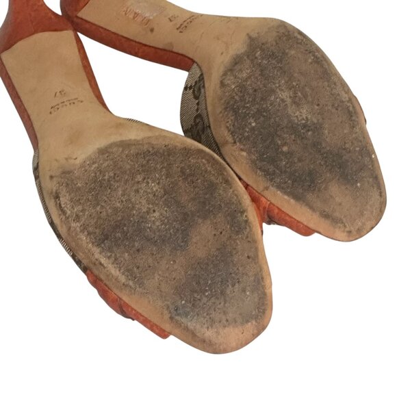 Vintage Gucci Orange Leather Horsebit Bamboo Heels Size 37 US 7 - Picture 4 of 9